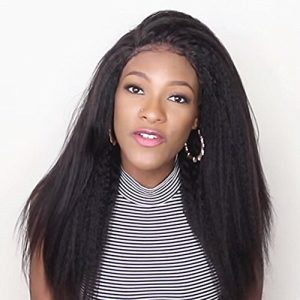 Afro Kinky Straight 360 Lace Band Frontal Wig, 16 Inch, 130% Density, Black Women