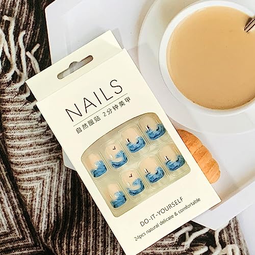 Vezocim 24Pcs Short Coffin Press on Nails Glossy Reusable with Glue Included - Image 6