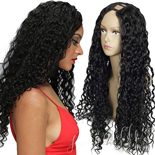 Human Hair Curly U Part Wig Natural Look Adjustable Straps 20 Inch
