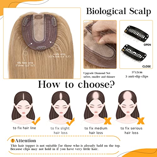 S-noilite Hair Toppers for Women Real Human Hair Topper No Bangs #27 Dark Blonde clip in topper 6 Inch Hair Pieces for Women with Thinning Hair Silk Base Hair Loss Cover 100% Real Human Hair 27g - Image 2