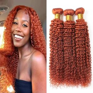 Color 350 Bundles Human Hair Orange Curly Wave Bundles Ginger Kinky Curly Bundles Human Hair Brazilian Hair Double Weft Wet and Wavy Bundles Silky and Soft for Black Women 8 10 12 Inch