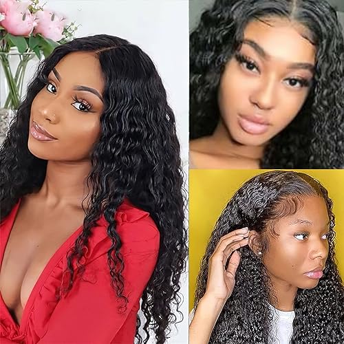 Wavy Lace Front Wigs Deep Wave 180% Density Pre Plucked Brazilian Wet and Natural Color Glueless Wigs Curly Lace Frontal Wigs with Baby Hair Human Hair Natural Hairline for Black Women (30 Inch) - Image 7