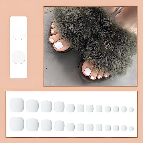Press on Toenails 24pcs Short Square Fake Toenails Full Cover White Matte False Toe Nails Acrylic Toenails for Women Girls Foot Decor - Image 4