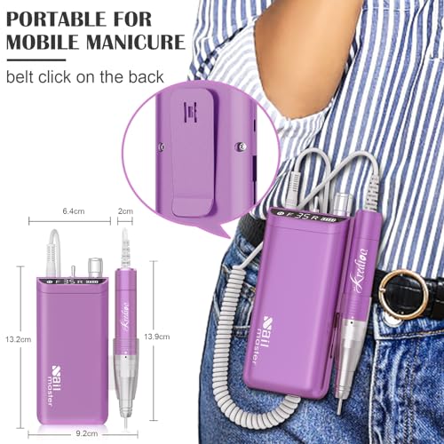 Kredioo Nail Drill, Nail Drills for Professional Acrylic Nails 35000RPM Rechargeable Portable Electric File Drill Machine with 10 Bits Set Quickly Remove Gel Polish Salon Quality Manicure-Purple - Image 8