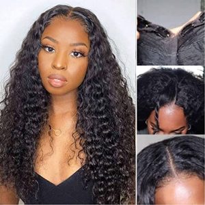 V Part Wig Water Wave Human Hair No Leave Out Upgrade Wigs Human Hair Wig Curly Wigs for Black Women V Part Wigs No Sew In No Glue 180% Density Natural Color (22Inch)