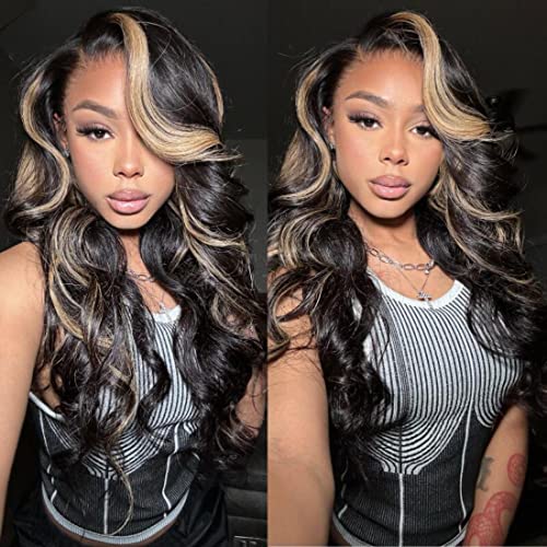UNICE 16 Inch Body Wave Glueless Lace Front Wig Human Hair Balayage Black Blonde Highlights 150% Density - Image 6