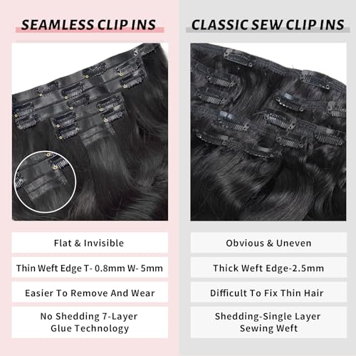 18 Inch Natural Black Body Wave Clip-In Hair Extensions 110g 7 Piece Set - Image 3