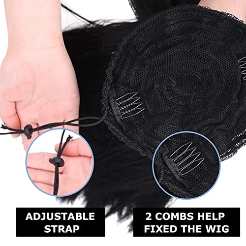 Yaki Straight Drawstring Ponytail Human Hair Afro Ponytail for Black Women Natural Black Color Brazilian Virgin Human Hair Drawstring Ponytail Extension Remy Hair Extensions 22” - Image 8