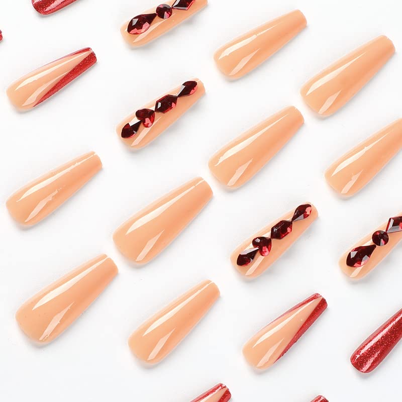 Chic Red Acrylic Coffin Nails for Fashionable Nail Art, 100 Piece Set - Image 4