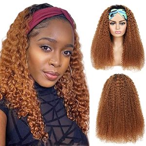 16" Ombre Curly Dark Brown Brazilian Kinky Afro Headband Wig for Women