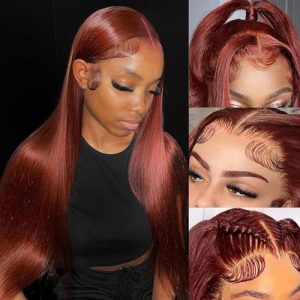 Burgundy 100% Human Hair Wig for Women, Natural Look, Comfortable Fit