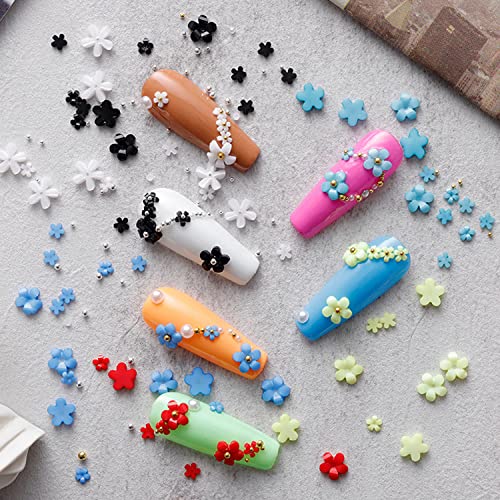 Flowers Nail Art Decorations, 12 Colors Floral Resin Nail Glitter Sequins, Five Petals Blossom Nail Studs Rhinestone Design for Nail Stickers Decals Foils, Women Girls Manicure Flower Acrylic Supplies - Image 4