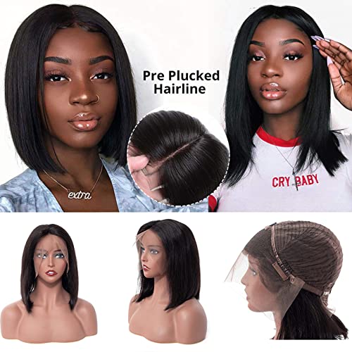ISEE Hair 13x4 Lace Front Wigs Brazilian Virgin Human Hair Wigs Short Straight Bob Wigs 150% Density Pre Plucked with Baby Hair For Black Women (12 Inch (Pack of 1), Natural Black) - Image 2