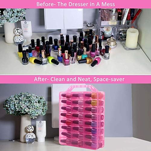 Makartt Nail Polish Organizer, Pink Universal Nail Polish Holder for 48 Bottles, Portable Acrylic Organizer Case with 8 Adjustable Dividers, Space Saver for Nail Bottles Display - Image 6