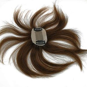 RemeeHi Human Hair Straight Topper Short 5x8cm Clip on Hairpiece 12cm in Length Invisible Wiglet Toupee,Brown