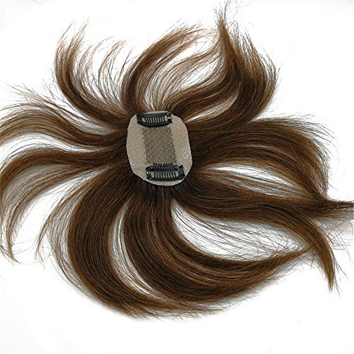 RemeeHi Human Hair Straight Topper Short 5x8cm Clip on Hairpiece 12cm in Length Invisible Wiglet Toupee,Brown
