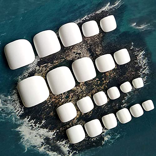 Matte White Press on Toenails French Square Acrylic Pure White Fake Toenails Fake Nails Short Toe Nails Press on Square Stick on Nails False Toenails for Women for Nail Art 24pcs - Image 7