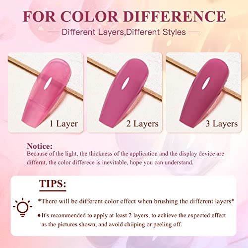 MEET ACROSS Color Changing Gel Nail Polish Set Jelly Pink Translucent 6 Colors - Image 2