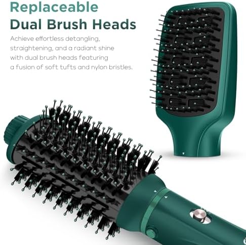 IG INGLAM Hair Dryer Brush, 4-in-1 Detachable Blow Dryer Brush, Ionic Diffuser Hair Dryer & Styler Volumizer with Oval Titanium Barrel, One-Step Hot Air Blowout Brush, Updated Push Switch, Dark Green - Image 7
