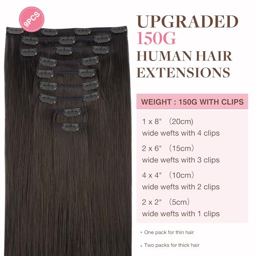 GOO GOO Clip in Hair Extensions Real Human Hair, 22inch 150g 9Pcs, 2 Dark Brown, Remy Human Hair Extensions Clip ins for Women, Natural Human Hair - Image 2