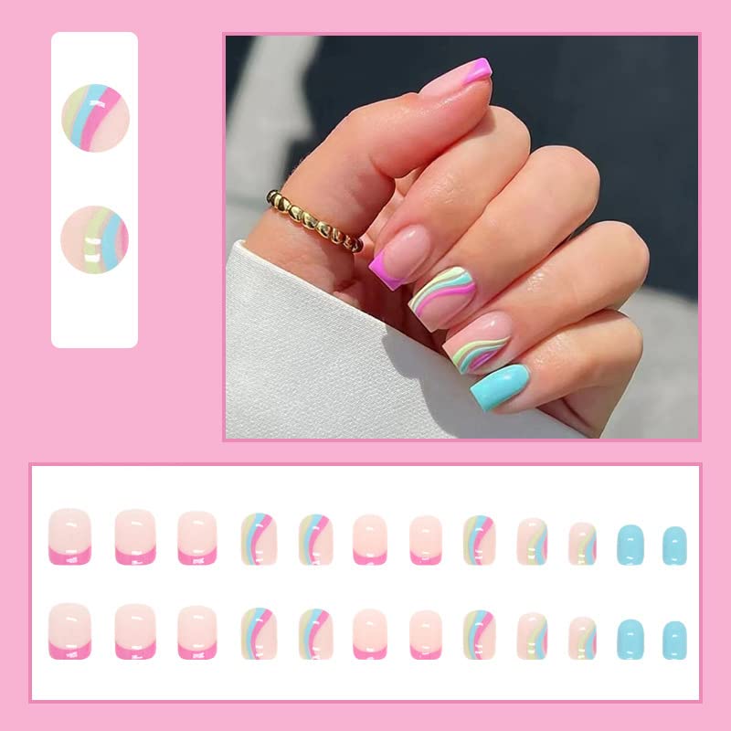 Vibrant Rainbow Ombre Acrylic Nail Tips for Stylish Nail Art Sets - Image 2