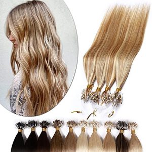 SEGO 16 Inch 50g 100% Human Hair Balayage Micro Loop Extensions Golden Brown Bleach Blonde