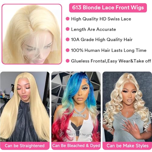 32 Inch 613 Lace Front Wig Human Hair, 13x4 Body Wave, Blonde Lace Front Wigs | Pre-Plucked with Baby Hair | 613 HD Lace Frontal Wig | Brazilian Virgin Human Hair | 180% Density Wigs - Image 4
