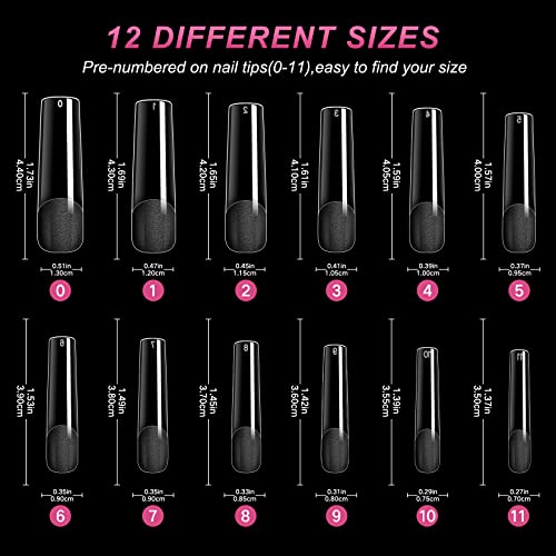 AOREAM Long Square Nail Tips 240PCS Clear Soft Gel False Nails Half Matte Full Cover Press on Nails 12 Sizes Coffin Nail Tips for Acrylic Nails Professional Salon for Home DIY - Image 6