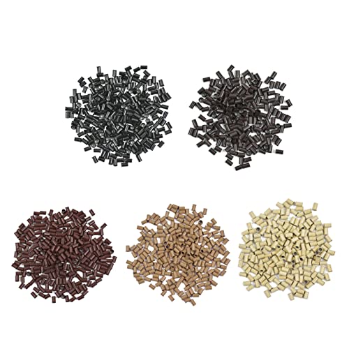1000 Pcs 3.4 mm Micro Link Ring Copper Tubes Beads Locks for I-Tip Human Hair Extensions (Black+Dark Brown+Brown+Dark Blonde+Blonde)