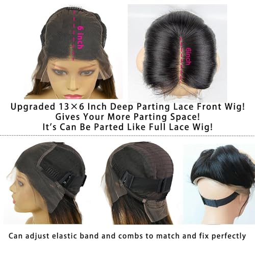 Ombre Straight Bob 13x6 Lace Front Wigs Human Hair Ash Blonde Short Bob Pre Plucked Glueless Wig with Elastic Band for Black Women (12 Inch) - Image 4
