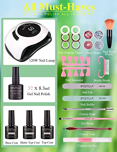32 Colors Gel Nail Polish Kit with UV Light 120W Nail Dryer, White Nude Purple Gel Nail Polish Set, UV LED Nail Lamp, No Wipe Base Top Coat, Nail Art Decorations, Manicure Tools Starter Kit - Image 2
