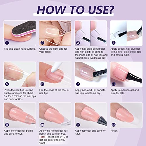 SAVILAND Gel X Nail Kit - 500Pcs Long Coffin Nail Tips with 4-in-1 Nail Glue Gel Nail Prep Dehydrator & Acid-free PH Bond Mini U V Light Nail Tools Kit for Extended French Manicure Gift - Image 6