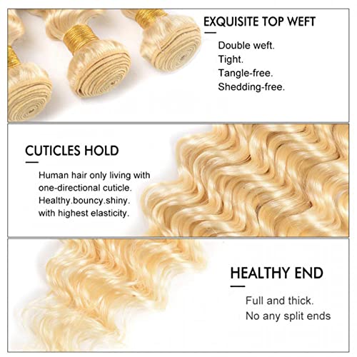 30 Inch 613 Blonde Deep Wave Human Hair Bundle Unprocessed Virgin Brazilian Weave - Image 3