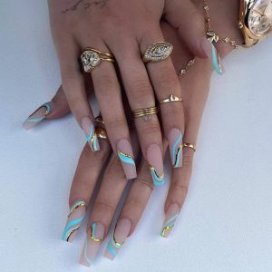 Blue Matte Coffin Acrylic Nails Set for Stylish and Trendy Nail Art
