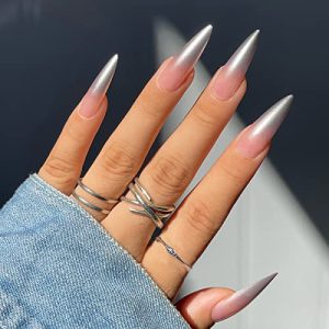 Grey Almond Acrylic Nails