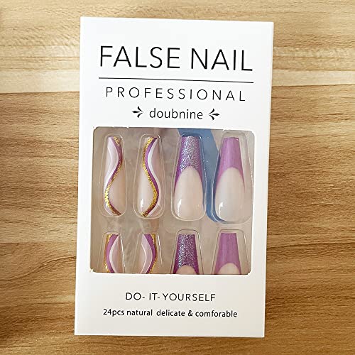 Purple coffin acrylic nails for a stylish look. - Image 5