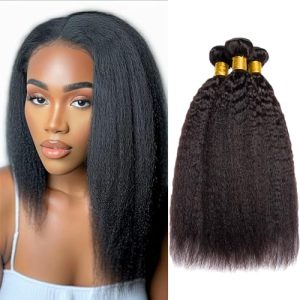 Human Hair Bundles Kinky Straight Bundles 14 16 18 Inch Designed For Black Women Yaki Straight Human Hair Bundles (100g/Pc)