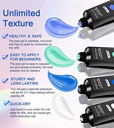 Poly Gel Nail Kit, 6 Poly Nail gel Colors With Nail Lamp, Nail Extension Kit With Slip Solution Top Base Coat Builder Nails Art Tools For Beginners Gift for Christmas - Image 6