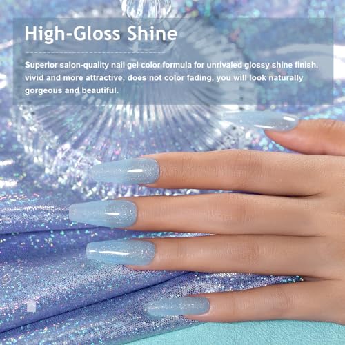RARJSM Iridescent Glitter Gel Nail Polish Clear Pastel Blue Chunky Sparkle Rainbow Shimmer Jelly Transparent Sky Blue Gel Polish Single Bottle Soak off UV LED Cured for Home Salon Manicure 15ML - Image 3