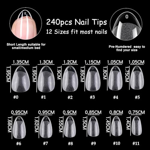 AddFavor 240pcs Short Almond Nail Tips Soft Gel x Nail Tips Almond Clear Fake Nails Short Acrylic Nail Tips Full Cover Gel Nails for Extension Nail Manicure Salon Home DIY - Image 3