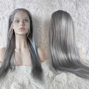 Virgin Brazillian Remy Human Hair Lace Front Wigs For African Americian 22 Inch 180% Density Grey Straight Pre Plucked Lace Wigs Wholesale 13X4 Deep Space Lace