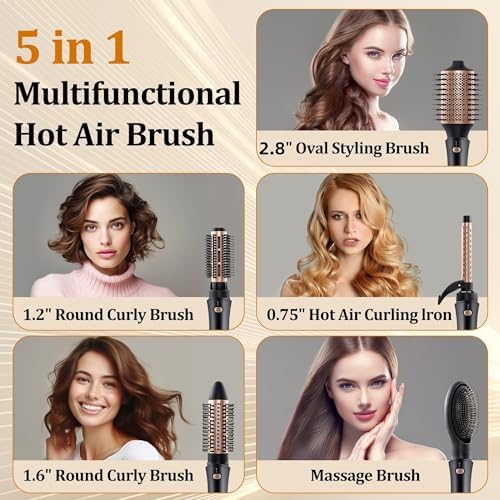 Hair Dryer Brush, Hot Tools Blow Dryer Brush 5-in-1 Blowout Volumizer Brush Set for One-Step Drying/Straightening/Volumizing Styling/Curling, Negative Ion Ceramic Styler Brush Smooth Frizz-Free - Image 3
