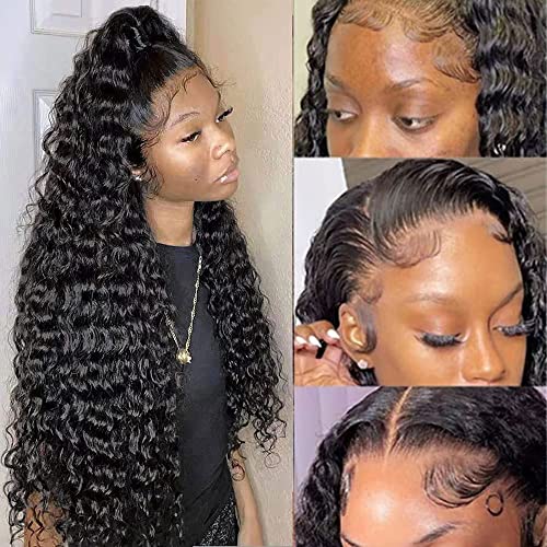 360 Deep Curly Wave Wig HD Transparent 360 Full Lace Wigs Human Hair Brazilian Virgin Curly Wave Lace Frontal Wig Human Hair 30'' Deep Water Curly Wig Pre Plucked with Baby Hair for Black Women - Image 2