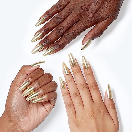 OPI xPress/On Press On Nails, Up to 14 Days of Gel-Like Salon Manicure, Vegan, Sustainable Packaging, With Nail Glue, Long Gold Shimmery Coffin Shape Nails, Break the Gold - Image 3