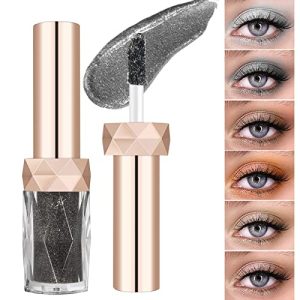 Liquid Glitter Eyeshadow, Diamond Shimmer Eyeshadow Long Lasting Lightweight Metals Gloss Sparkling Quick-Drying Eye shadow Creates High-Impact Eye Looks,Cosmetics Gift For Girls And Women (02 Shine black)