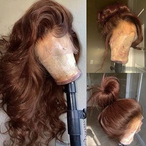 13x4 Auburn Brown Body Wave Lace Front Wigs 150% Density Chestnut Brown Colored Human Hair Wigs For Black Women HD Transparent man Hair with Baby Hair Bleached Knots(18 Inch)