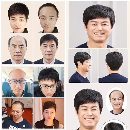 Natural Black Short Human Hair Wig for Medium to Elderly Men - Image 7