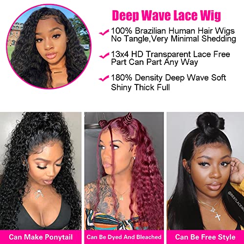 13x4 Lace Front Wigs Human Hair 200 Density Deep Wave Wigs Pre Plucked with Natural Baby Hair for Women HD Transparent Lace Frontal Wigs Brazilian Virgin Deep Curly Wigs Natural Hairline 18 inch - Image 6