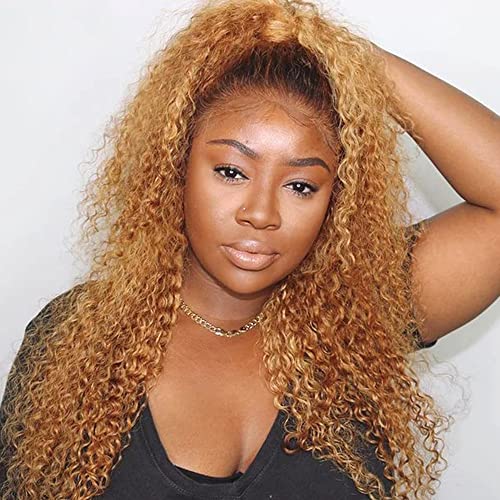 Ombre Human Hair Wigs 4x4 Closure Wig 1b27 Kinky Curly Wig Malaysian Virgin Hair Wet And Wavy With Baby Hair Pre Plucked Bleached Knots 2 Tone Dark Brown To Honey Blonde Hair 130% Density 24 Inch - Image 8