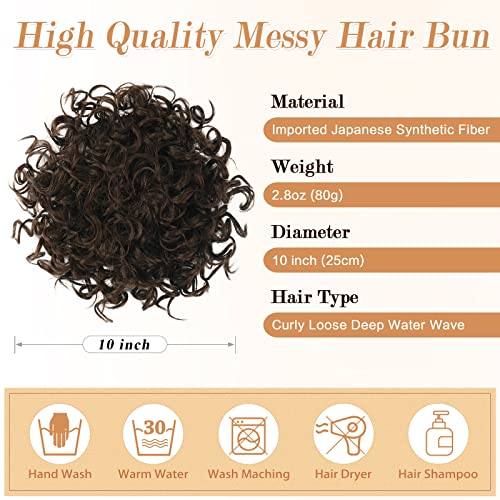 PEACOCO Messy Bun Short Curly Ponytail Extension Elastic Drawstring Loose Hair Bun Hair Pieces for Women with Thinning Hair High Temperature Synthetic Fiber Hair Bun Extension 80g - Image 2